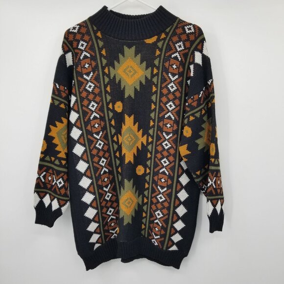 Vintage Clifton Place Aztec Southwestern Grandpa Sweater Unisex Boho Western 90s - Picture 2 of 9